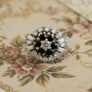 Vintage 925 CZ & Black Onyx Cocktail Ring stamped 925​